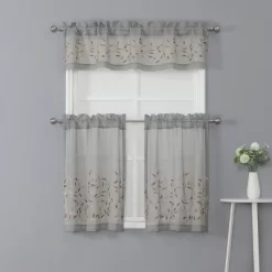 Kate Aurora Shabby Sheer Embroidered Complete 3 Piece Floral Rod Pocket Cafe Kitchen Curtain Tier & Valance Set -Northlight Store GUEST 41a3e852 847a 4168 91e6 9ea92e33b0d5