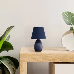 9.45" Petite Ceramic Oblong Bedside Table Desk Lamp With Matching Tapered Drum Shade Blue - Creekwood Home -Northlight Store GUEST 45a28a87 ef5f 4af6 b4d1 49997e95d8ce