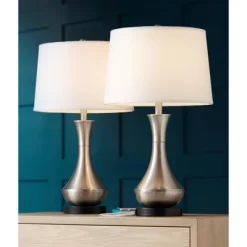 360 Lighting Simon Modern Table Lamps 25 1/2" High Set Of 2 Brushed Nickel With USB Charging Port White Fabric Drum Shade For Bedroom Living Room Desk -Northlight Store GUEST 45d02464 4018 498b a892 f27e1a0c7a9a