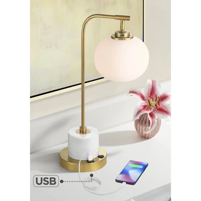 Possini Euro Design Barclay Modern Desk Lamp 23" High Warm Gold With USB Charging Port Frosted Glass Shade For Bedroom Living Room Bedside Office Kids 1 Possini Euro Design Barclay Modern Desk Lamp 23" High Warm Gold With USB Charging Port Frosted Glass Shade For Bedroom Living Room Bedside Office Kids