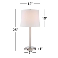 360 Lighting Camile Modern Table Lamps 25" High Set Of 2 Brushed Nickel With USB Charging Port Off White Drum Shade For Living Room Office House Desk -Northlight Store GUEST 4834b278 013c 4614 b210 0838bf7afeb4