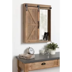 Decorative Wood Wall Storage Cabinet With Vanity Mirror And Sliding Barn Door Rustic Brown - Kate & Laurel All Things Decor -Northlight Store GUEST 49a8a42a 31fa 4119 953a 1bab7dcf93b1