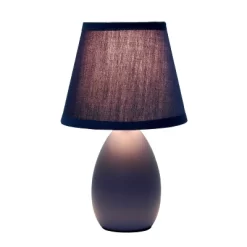 9.45" Petite Ceramic Oblong Bedside Table Desk Lamp With Matching Tapered Drum Shade Blue - Creekwood Home
