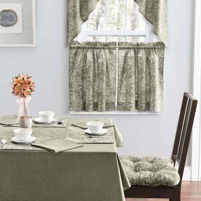 Ellis Curtain Lexington Leaf Pattern On Colored Ground Curtain Tiers Sage 3 Ellis Curtain Lexington Leaf Pattern On Colored Ground Curtain Tiers Sage - Image 3