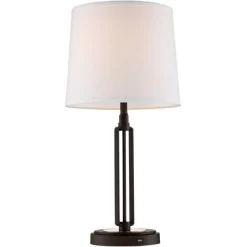 Franklin Iron Works Javier Industrial Table Lamp 24 1/2" High Bronze With USB Charging Port White Drum Shade For Bedroom Living Room Bedside Home Desk -Northlight Store GUEST 4d1ea184 e7c5 48f3 abb6 aa4071b25735