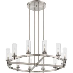 Stiffel Brushed Nickel Wagon Wheel Chandelier 36" Wide Modern Clear Glass Shade 12-Light Fixture For Dining Room House Kitchen -Northlight Store GUEST 4d8d3521 163d 4654 82cf ed45a70a0c82