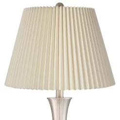 360 Lighting Simon Modern Table Lamps 25 1/2" High Set Of 2 Brushed Nickel With USB Charging Port Ivory Linen Shade For Bedroom Living Room House Desk