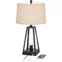 Franklin Iron Works Kacey Industrial Table Lamps 25 1/4" High Set Of 2 Dark Metal With USB LED Nightlight Oatmeal Shade For Bedroom Living Room Desk 10 Franklin Iron Works Kacey Industrial Table Lamps 25 1/4" High Set Of 2 Dark Metal With USB LED Nightlight Oatmeal Shade For Bedroom Living Room Desk -Northlight Store GUEST 4f5e6c04 a825 4050 afee 16a610c2753c