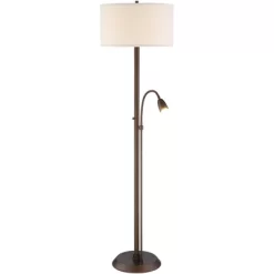 Possini Euro Design Traverse Modern Floor Lamp With LED Gooseneck Reading Light 64" Tall Oil Rubbed Bronze Oatmeal Drum Shade For Living Room Bedroom -Northlight Store GUEST 5093fb6e 37a8 4da1 b0ca 4a1cacde8256