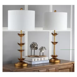 (Set Of 2) 32" Lani Leaf Table Lamp Antique Gold (Includes LED Light Bulb) - Safavieh