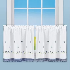 Collections Etc Embroidered Trim Rod Pocket Top Window Curtains