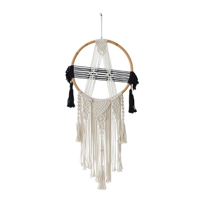 Cotton Macrame Handmade Intricately Weaved Wall Decor With Beaded Fringe Tassels Black - Olivia & May 3 Cotton Macrame Handmade Intricately Weaved Wall Decor With Beaded Fringe Tassels Black - Olivia & May - Image 3
