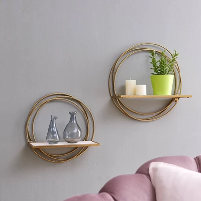 Set Of 2 Floating Rings Wall Shelves Gold - Danya B. 1 Set Of 2 Floating Rings Wall Shelves Gold - Danya B.