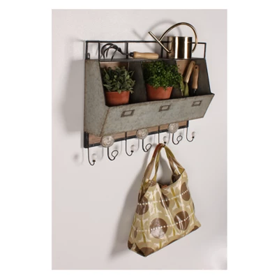 Wall Shelf Tin With 3 Hooks - Gray 1 Wall Shelf Tin With 3 Hooks - Gray
