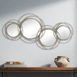 Newhill Designs Round Vanity Decorative Wall Mirror Modern Gray Pewter Metal Frame 40 1/4" Wide For Bathroom Bedroom Living Room