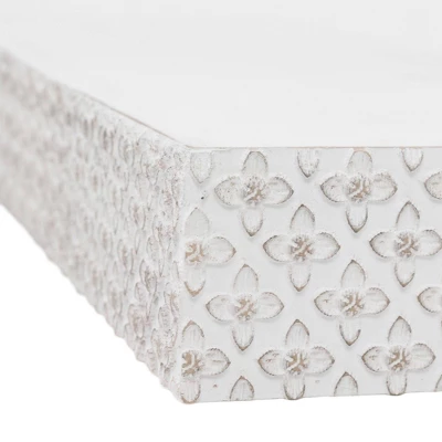 Small Embossed Wood Floating Decorative Wall Shelf White - American Art Decor 3 Small Embossed Wood Floating Decorative Wall Shelf White - American Art Decor - Image 3