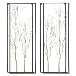 Metal Tree Branch Wall Decor With Black Frame Set Of 2 Gold - Olivia & May