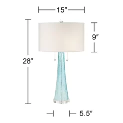 Possini Euro Design Modern Table Lamps 28.5" Tall Set Of 2 Light Sky Blue Fluted Glass White Drum Shade For Living Room Bedroom Office Family -Northlight Store GUEST 57dd0ed2 209b 4d27 a431 483739c19f17