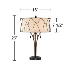 Franklin Iron Works Sydney Modern Mid Century Table Lamp 26" High Bronze With USB Charging Port Oatmeal Drum Shade For Bedroom Living Room Office Desk -Northlight Store GUEST 5a0e5a57 4279 4468 a482 ea76facd4651