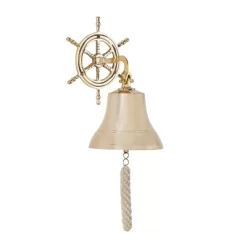 Brass Bell Wall Decor With Ship Wheel Backing - Olivia & May