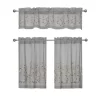 Kate Aurora Shabby Sheer Embroidered Complete 3 Piece Floral Rod Pocket Cafe Kitchen Curtain Tier & Valance Set