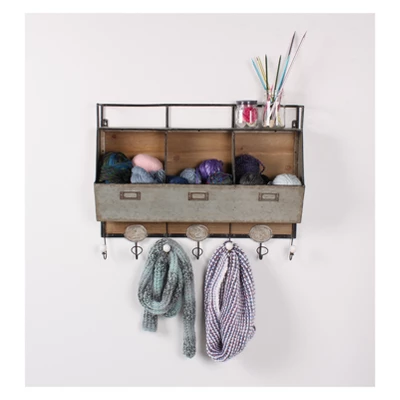 Wall Shelf Tin With 3 Hooks - Gray 3 Wall Shelf Tin With 3 Hooks - Gray - Image 3