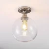 9.75" LED 1-Light Marla Iron/Seeded Glass Pendant Nickel/Clear - JONATHAN Y