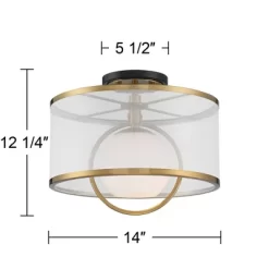 Possini Euro Design Carlyn Modern Art Deco Ceiling Light Semi Flush Mount Fixture 14" Wide Warm Brass Black Orb Organza Drum Shade For Bedroom Kitchen -Northlight Store GUEST 5decfb75 b11c 4993 9a85 d425d975a6c7