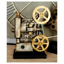 Vintage Reflections Rustic Iron Movie Projector And Film Reels (14") - Olivia & May