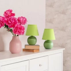8.66" 2pk Petite Ceramic Orb Base Bedside Table Lamps With Matching Tapered Drum Shade Green - Creekwood Home 13 8.66" 2pk Petite Ceramic Orb Base Bedside Table Lamps With Matching Tapered Drum Shade Green - Creekwood Home -Northlight Store GUEST 604dbc68 ae36 47d9 b458 3900e96a445c