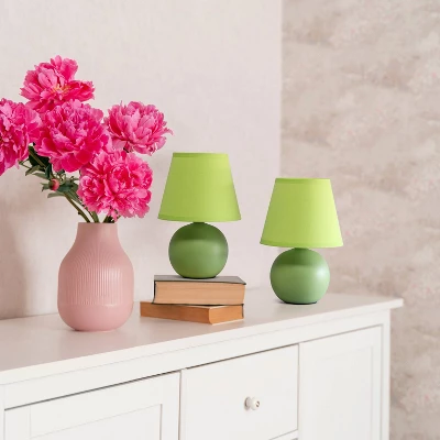8.66" 2pk Petite Ceramic Orb Base Bedside Table Lamps With Matching Tapered Drum Shade Green - Creekwood Home 6 8.66" 2pk Petite Ceramic Orb Base Bedside Table Lamps With Matching Tapered Drum Shade Green - Creekwood Home - Image 6