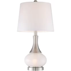 360 Lighting Serrena Modern Accent Table Lamp 23" High White Glass Brushed Nickel Metal With Nightlight Drum Shade For Bedroom Living Room House Home -Northlight Store GUEST 611c9c6c 94c6 4583 8cd6 ddbf5f95b002