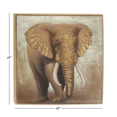 Traditional Canvas Elephant Framed Wall Art With Gold Frame Brown - Olivia & May 2 Traditional Canvas Elephant Framed Wall Art With Gold Frame Brown - Olivia & May - Image 2