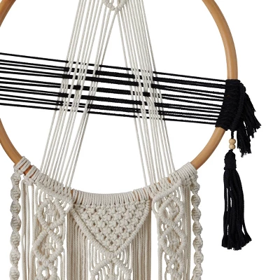 Cotton Macrame Handmade Intricately Weaved Wall Decor With Beaded Fringe Tassels Black - Olivia & May 4 Cotton Macrame Handmade Intricately Weaved Wall Decor With Beaded Fringe Tassels Black - Olivia & May - Image 4
