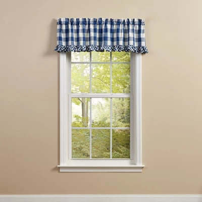 Park Designs Buffalo Check Ruffled China Blue Valance 60" X 14" 1 Park Designs Buffalo Check Ruffled China Blue Valance 60" X 14"