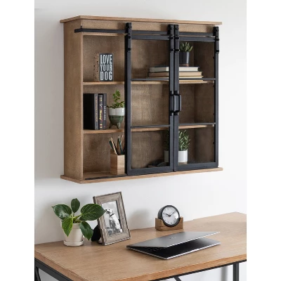 30" X 28" Barnhardt Decorative Wooden Wall Cabinet With 2 Sliding Glass Doors Rustic Brown - Kate & Laurel All Things Decor 8 30" X 28" Barnhardt Decorative Wooden Wall Cabinet With 2 Sliding Glass Doors Rustic Brown - Kate & Laurel All Things Decor - Image 8