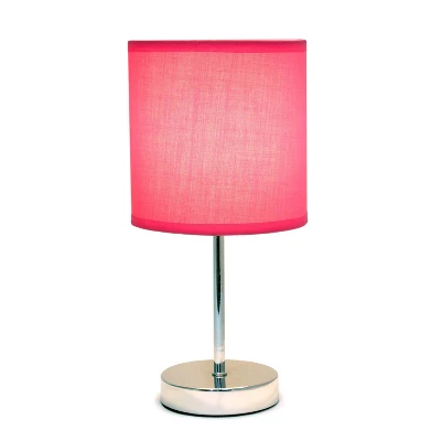 11.81" Traditional Petite Metal Stick Bedside Table Desk Lamp In Chrome With Fabric Shade Vibrant Pink - Creekwood Home 5 11.81" Traditional Petite Metal Stick Bedside Table Desk Lamp In Chrome With Fabric Shade Vibrant Pink - Creekwood Home - Image 5