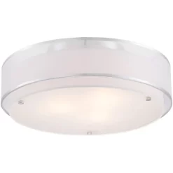 Possini Euro Design Modern Ceiling Lighting Semi Flush Mount Fixture 20" Wide Chrome 3-Light Sheer Outer Off White Inner Drum Shade For Bedroom House -Northlight Store GUEST 6a5c40ea 2eaa 47ef 9501 67e2bc343020