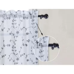 Trinity Sheer Curtains Leaves Embroidered Kitchen Curtains Rod Pocket Faux Linen Textured Window Treatments, Set Of 2 -Northlight Store GUEST 6aea11c2 6d6e 4d63 a3c1 c9df4bb3f7e5