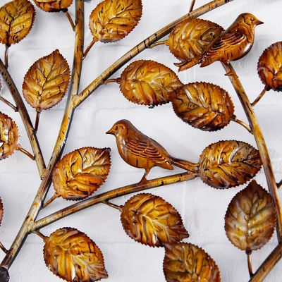 Traditional Metal Tree Indoor Outdoor Wall Decor With Leaves Brown - Olivia & May 2 Traditional Metal Tree Indoor Outdoor Wall Decor With Leaves Brown - Olivia & May - Image 2