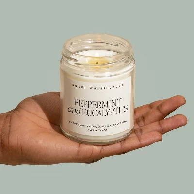 Sweet Water Decor Peppermint & Eucalyptus 9oz Clear Jar Soy Candle 1 Sweet Water Decor Peppermint & Eucalyptus 9oz Clear Jar Soy Candle