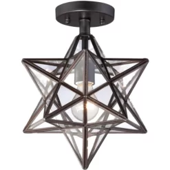 Franklin Iron Works Cuthbert Modern Farmhouse Ceiling Light Semi Flush Mount Fixture 11" Wide Black Iron Moravian Star Clear Glass Panels For Bedroom -Northlight Store GUEST 6fa0a7c1 f9f0 4938 bbaa c55def10bb41