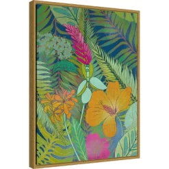 18" X 24" Tropical Tapestry II Hibiscus By Charcoaliklia Zarris Framed Canvas Wall Art - Amanti Art