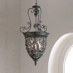 Franklin Iron Works French Scroll Rubbed Bronze Chandelier 22 1/2" Wide Rustic 9-Light Fixture For Dining Room House Kitchen Island Entryway Bedroom