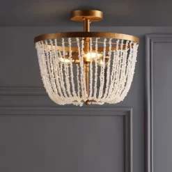 15" Stone/Metal Georgian Flush Mount Ceiling Light (Includes Energy Efficient Light Bulb) Antique Gold - JONATHAN Y