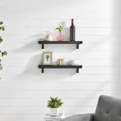 24" Set Of 2 Floating Wall Decor Display Ledge Shelves Black - Danya B.