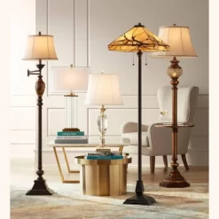Kathy Ireland Vintage Swing Arm Floor Lamp 61" Tall Bronze Marble Font Faux Silk Shade For Living Room Reading House Bedroom Home -Northlight Store GUEST 72d2b8a4 03bd 4526 8dea aeb2e8c78e92
