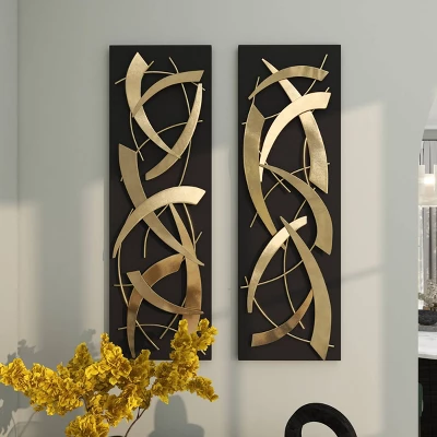 Set Of 2 Metal Abstract Dimensional Wall Decors With Wood Backing Gold - Olivia & May 10 Set Of 2 Metal Abstract Dimensional Wall Decors With Wood Backing Gold - Olivia & May - Image 10