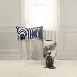 14"x26" Oversized Striped Design Poly Filled Lumbar Throw Pillow Dark Blue - Rizzy Home