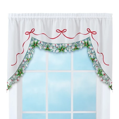 Collections Etc Holly Border Curtain Swag Holiday Valance 4 Collections Etc Holly Border Curtain Swag Holiday Valance - Image 4